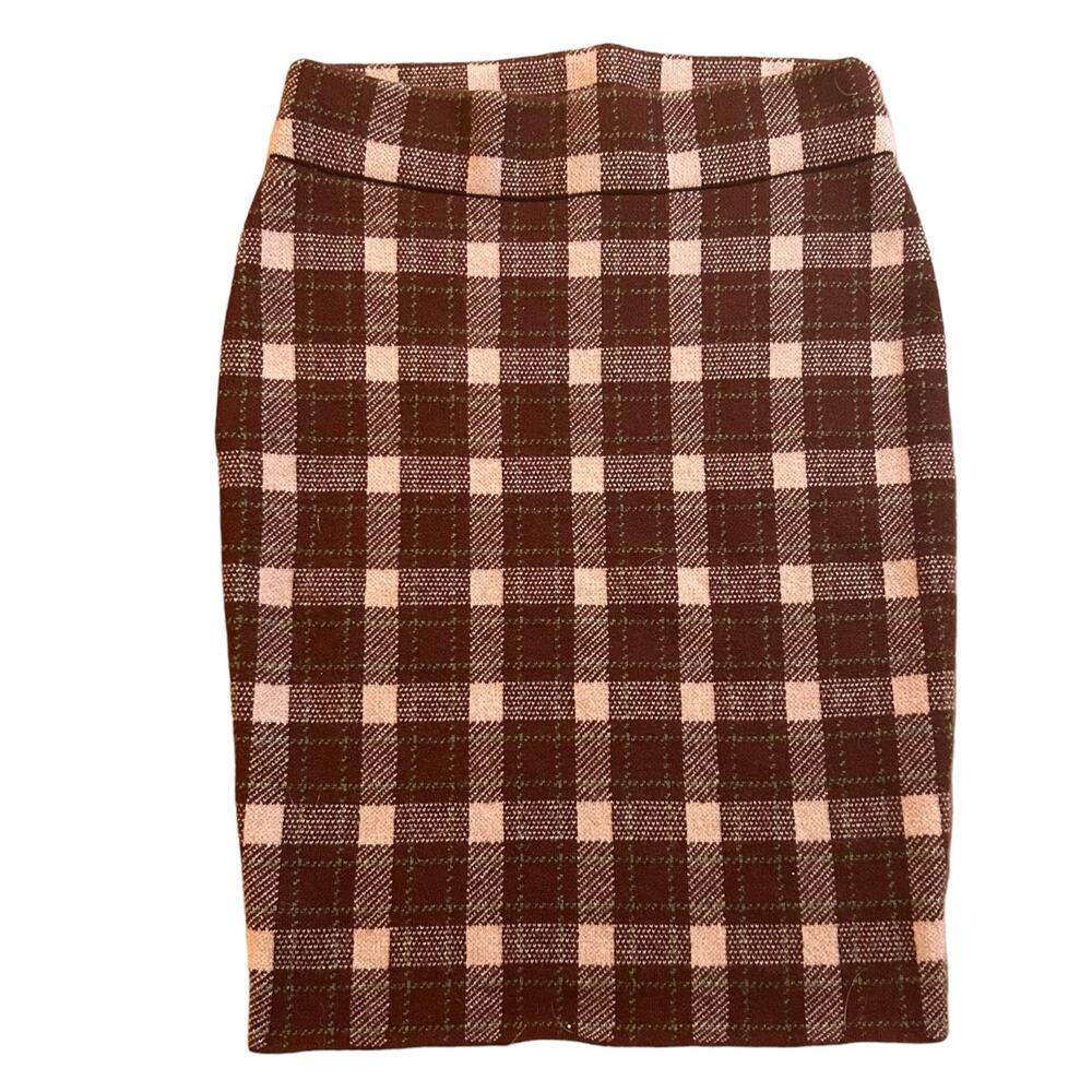 Akris Punto Womens Purple Pink Plaid Pencil Stretch Skirt Size 2 Wool Cashmere - Picture 7 of 7